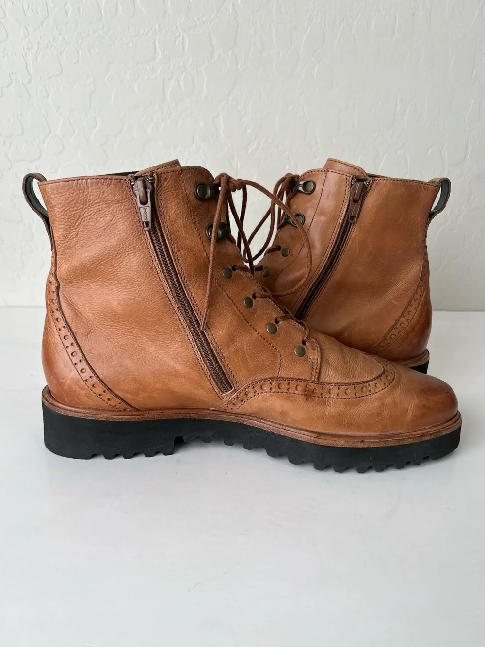 Paul Green Beau wingtip leather Boots side zip UK 6.5 US 9